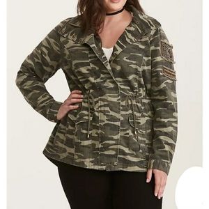 Torrid Green Camo Printed Beaded Cinch Waist Anorak Jacket Women's Plus Size 3